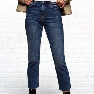 Topshop Straight Leg Raw Hem Dark Denim Jean